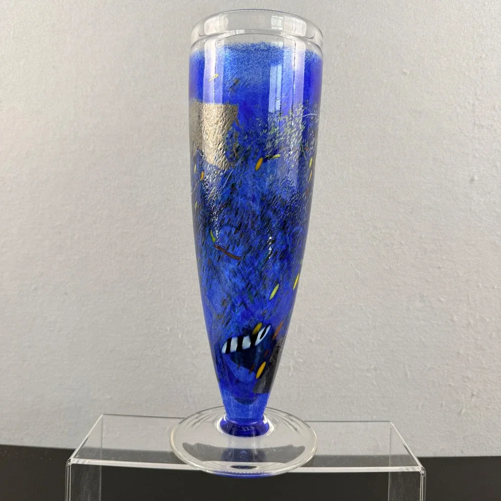 Kosta Boda Satellite Vase Bertil Vallien Artist Collection Signed 49250 Cobalt